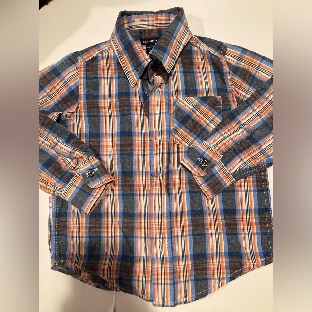 Blue and orange 3t long sleeve button up dress Shirt